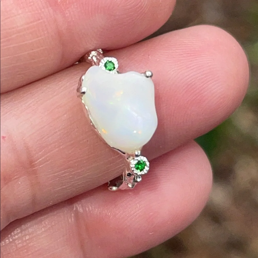 Natural Opal and Chrome DiopsideAccent 925 Sterling Silver Ring Size 7